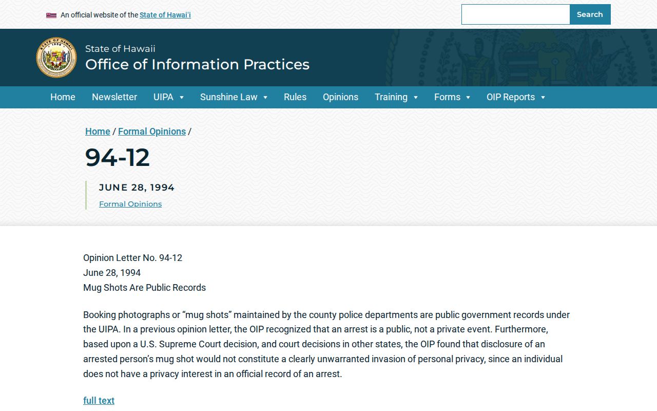 Hawaii county booking photo public-record opinion