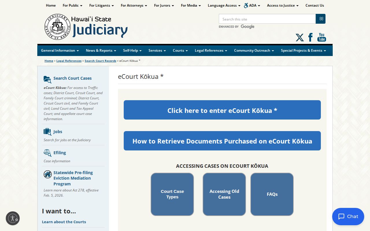 Hawaii statewide court case disposition search interface